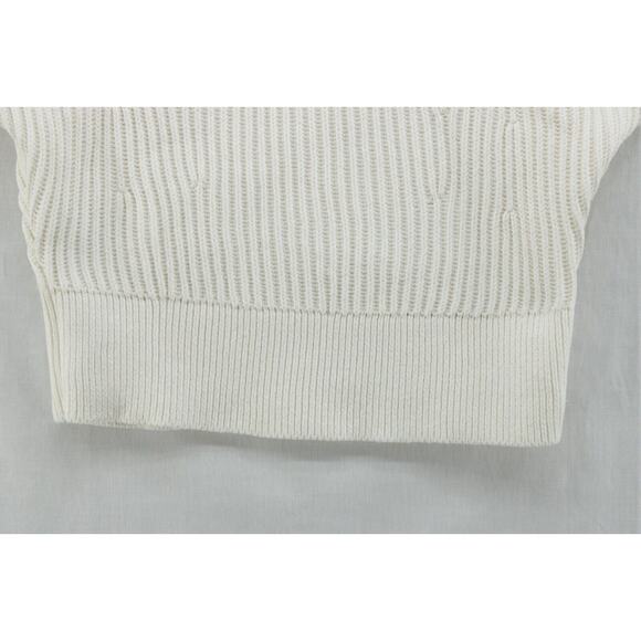 Banana Republic Snow Day Sweater Women Medium Ivory Ribbed Chunky Drop Shoulder - Picture 5 of 9